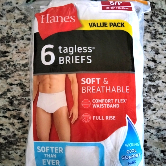 HANES small 6 pk soft and breathable tagless full rise briefs white - Picture 1 of 3